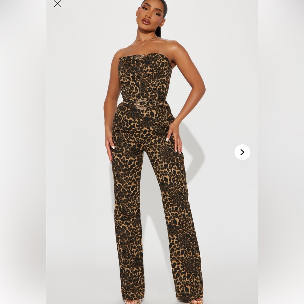 Fashion Nova Leopard Print Strapless Jumpsuit